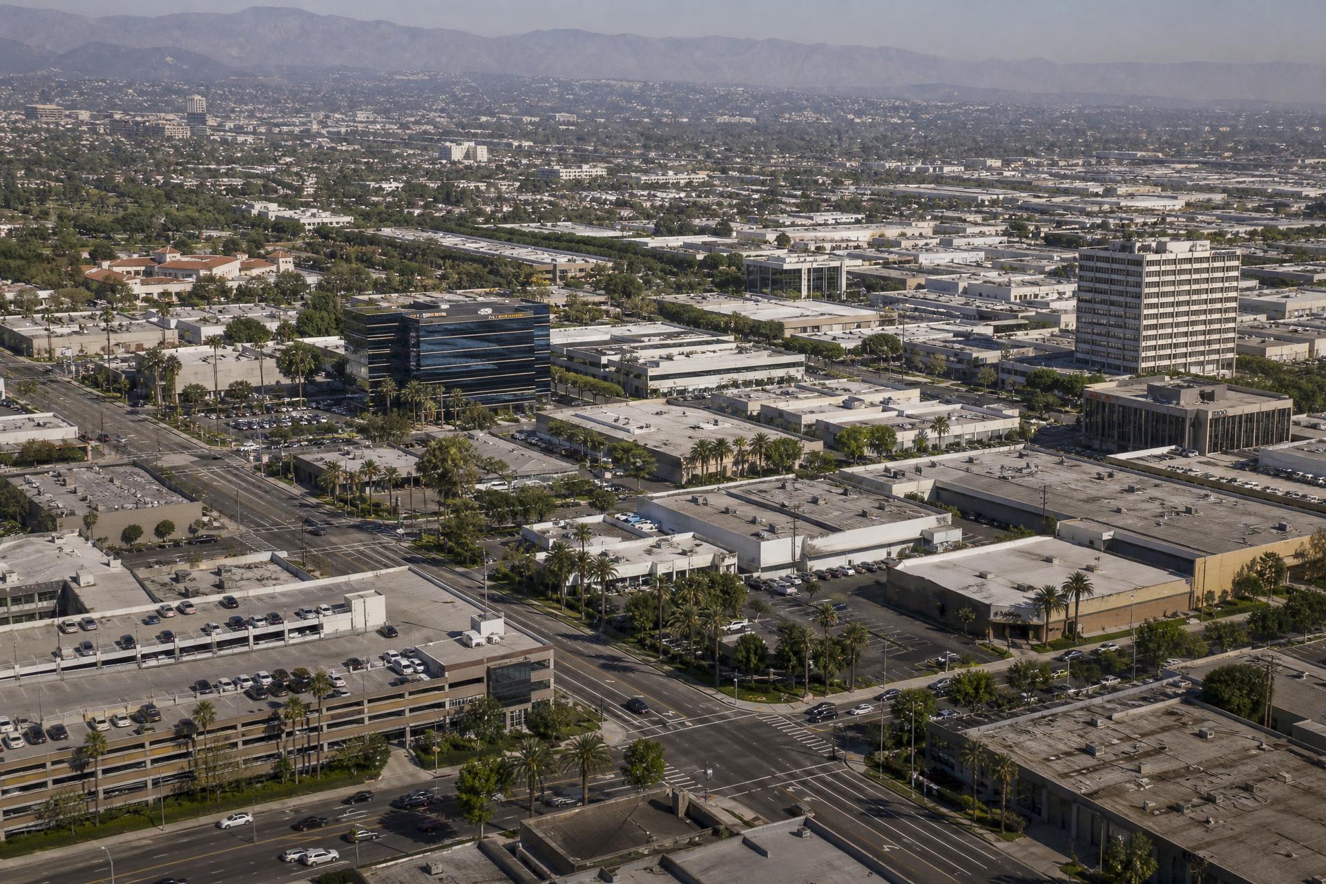 Aerial view of mixed-use commercial real estate